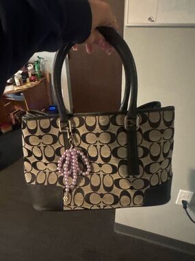Coach Signature Canvas Tote in Black and Beige Medium Sized